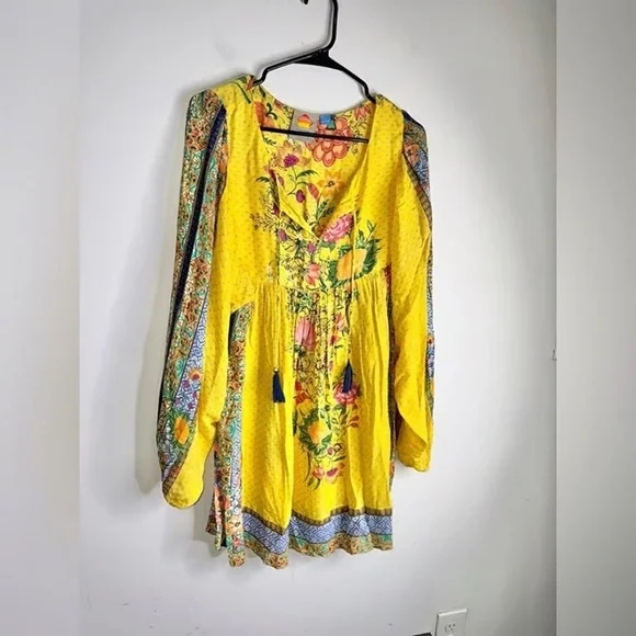 Anthropologie Yellow and Blue Floral Mini Dress - Picture 3 of 6